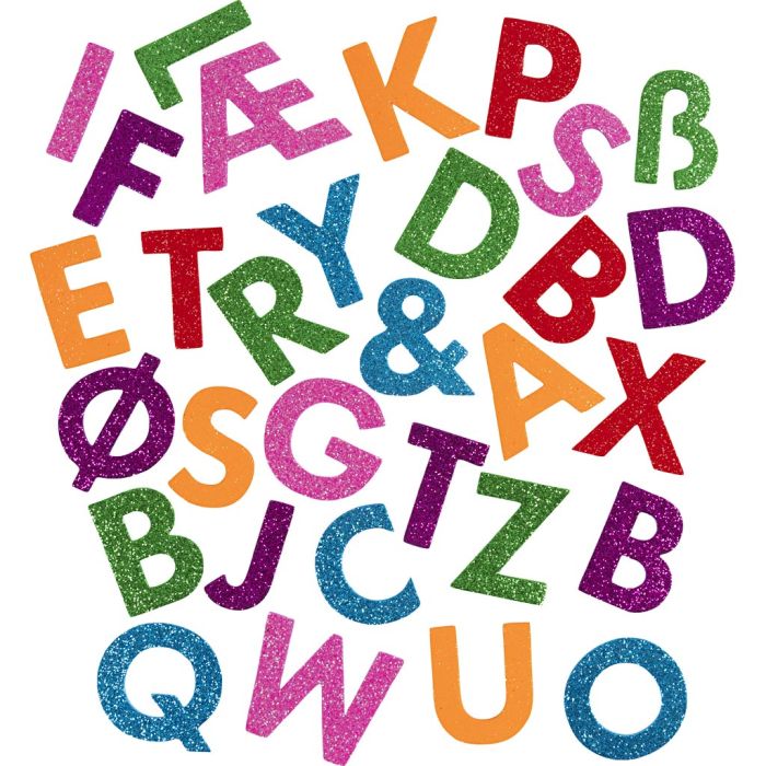 Moosgummi-Aufkleber, Buchstaben, selbstklebend, H 40 mm, Sort. Farben, 110 Stk/ 1 Pck