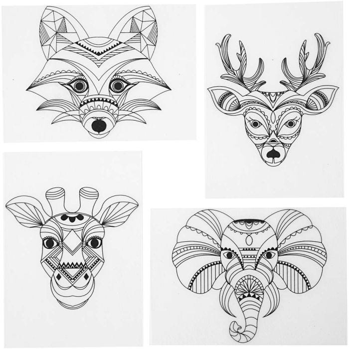 Plastikschrumpfplatten mit Motiven, Wilde Tiere, Blatt 10,5x14,5 cm, Dicke 0,3 mm, Matt transparent, 4 Bl./ 1 Pck