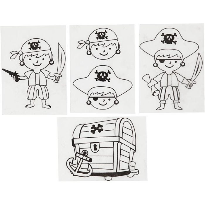 Plastikschrumpfplatten mit Motiven, Piraten, 10,5x14,5 cm, 0,3 mm, Matt transparent, 4Bl./ 1 Pck