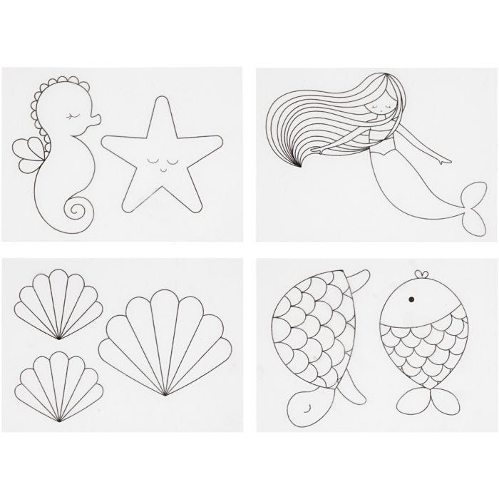 Plastikschrumpfplatten mit Motiven, Meerjungfrau, Blatt 10,5x14,5 cm, Dicke 0,3 mm, Matt transparent, 4 Bl./ 1 Pck