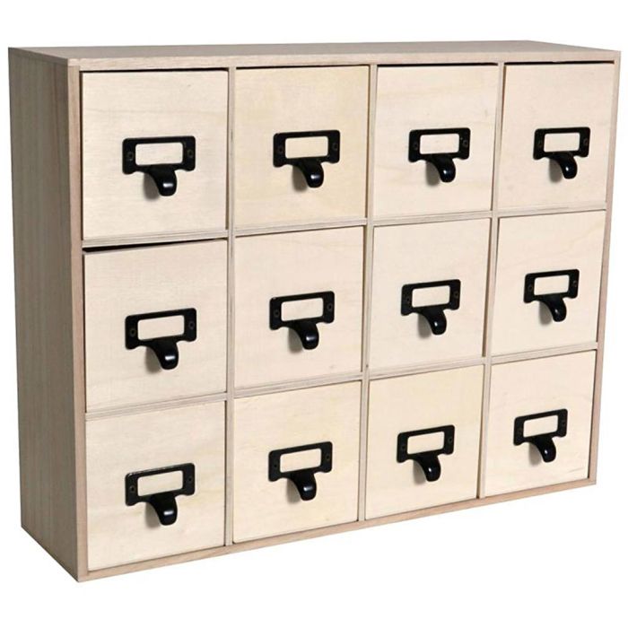 Schubladenschrank aus grobem Holz mit Metallgriffen, Größe 41,5x32,5x11 cm, 1 Stk