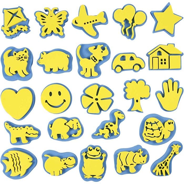 Moosgummi-Stempel, H 6-8 cm, B 6-8 cm, 24 Stk/ 1 Pck