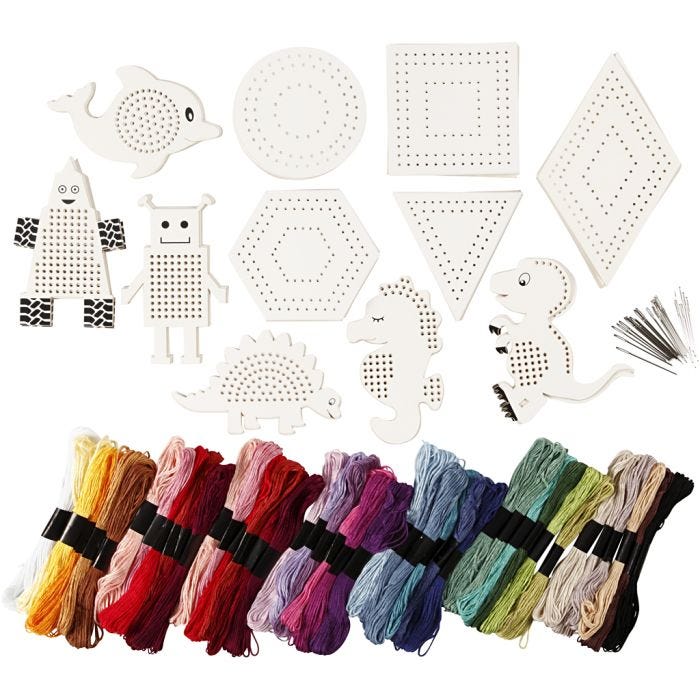 Stickfiguren und -garn, 8-17 cm, Sortierte Farben, 1 Set
