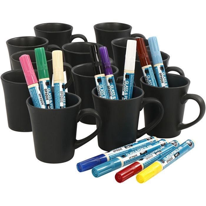 Schwarze Porzellanbecher zum Bemalen, Sortierte Farben, 36 Stck., 1 Set