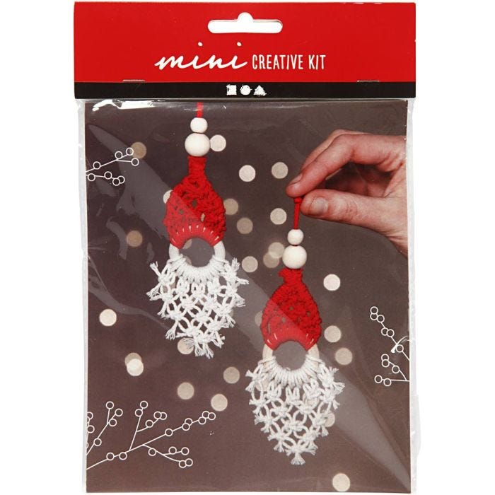 Mini Kreativ Set, Weihnachtswichtel aus Macramé, H 14 cm, 1 Pck