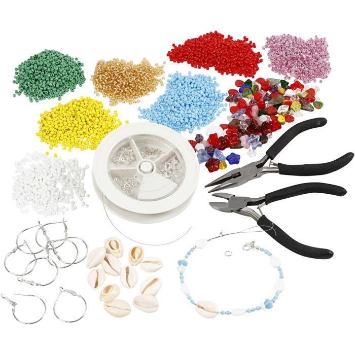 Kreativsets DIY-Schmuck mit Rocaille Seed Beads, Versilbert, 1 Set