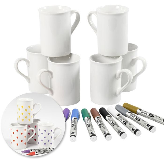 Kreativset Porzellanbecher zum Bemalen, 1 Set