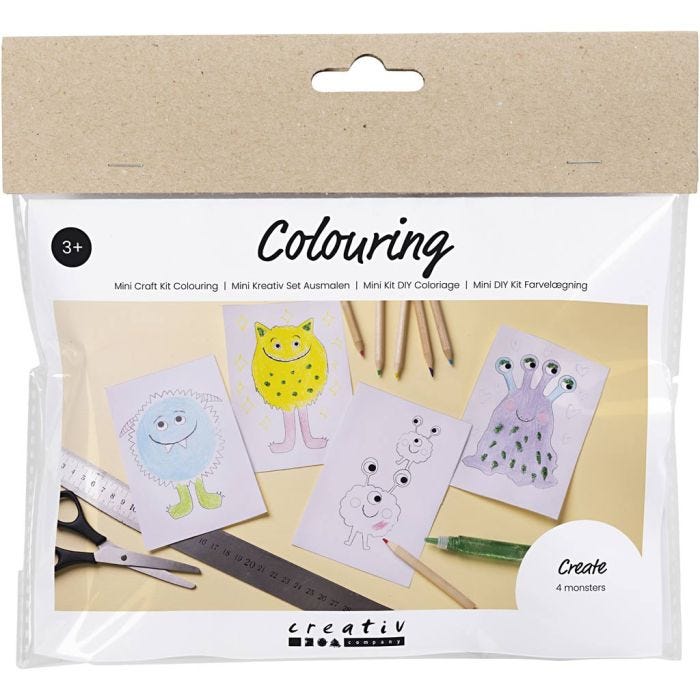 Mini Kreativ Set Ausmalen, Monster, Sortierte Farben, 1 Pck