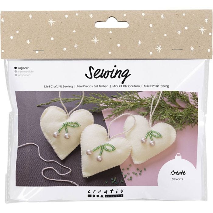 Mini Kreativ Set Nähen, Herzen, Creme, 1 Pck