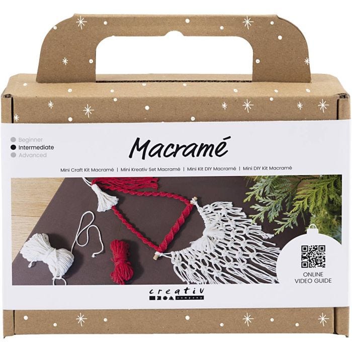 Mini Kreativ Set Macramé, Weihnachtsmann, Weihnachtsrot, Naturweiß, 1 Pck