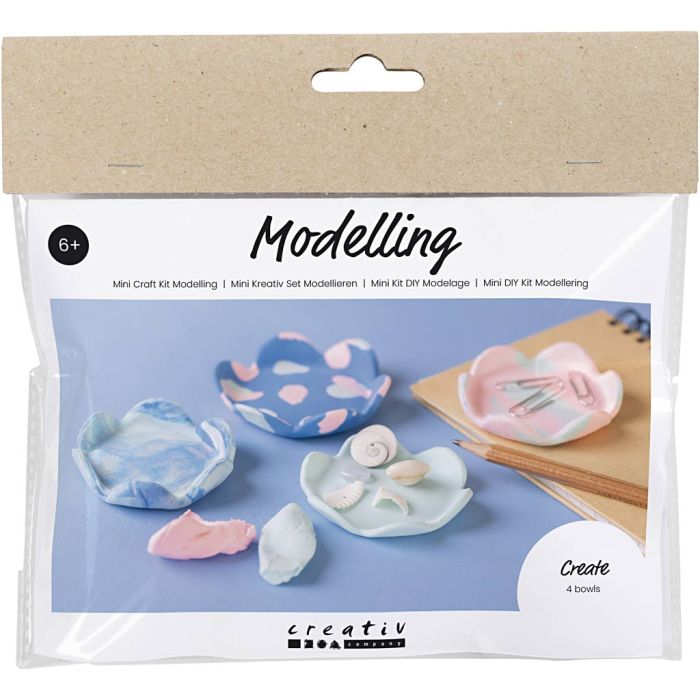 Mini Kreativ Set Modellieren, Schalen, Pastellblau, Hellpink, 1 Pck