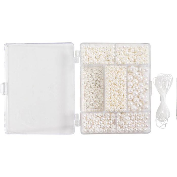 Kreativ Mix Schmuck, Halskette und Armband, ca. 1200 Stk, Perlmuttweiß, 1 Pck