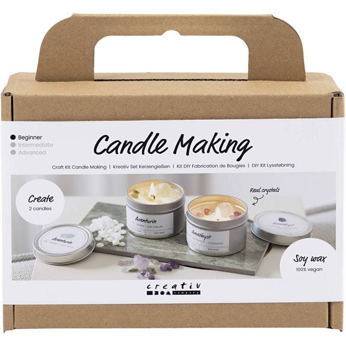 Mini Kreativ Set Kerzengießen, Sojawachskerze mit Aventurin und Amethyst, Creme, Creme, 1 Pck