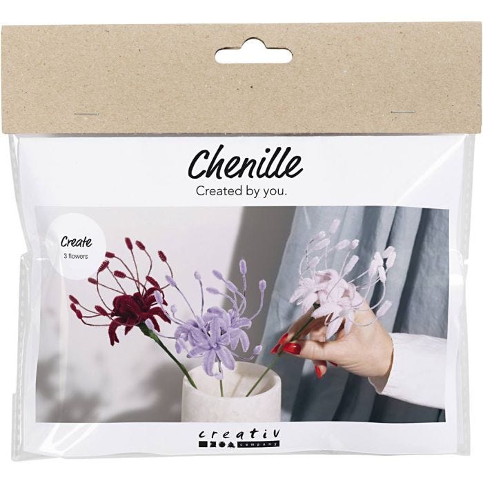 Mini Kreativ Set Blumen aus Pfeifenreiniger, Spinnenlilie, Rosa mattiert, Helllila, Dunkelrot, 1 Pck