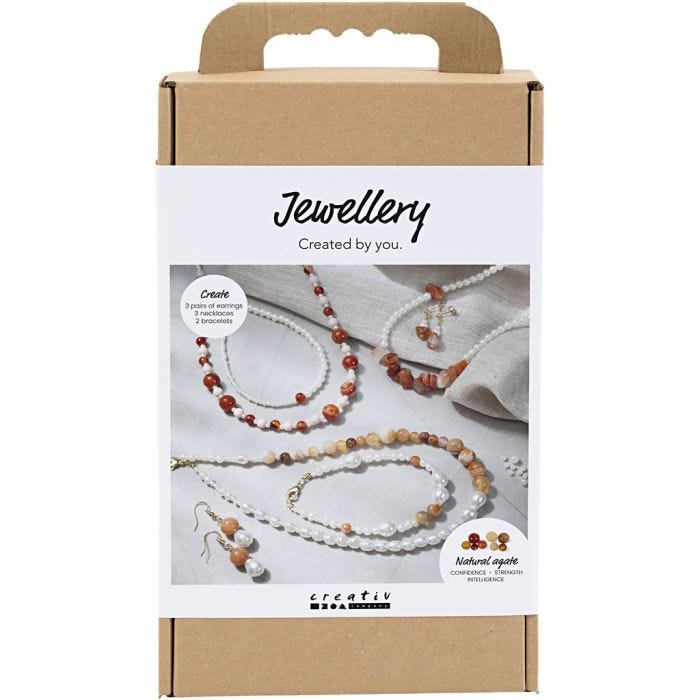 Kreativ Set Schmuck, Beige, Orange gebrannt, Perlmuttweiß, 1 Pck