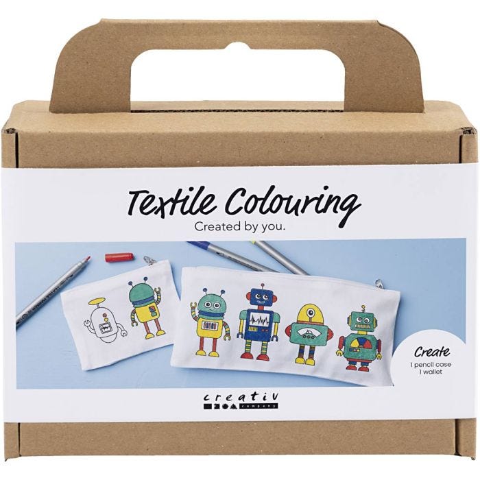 Mini Kreativ Set Stoffbemalen, Roboter, Primärfarben, 1 Pck