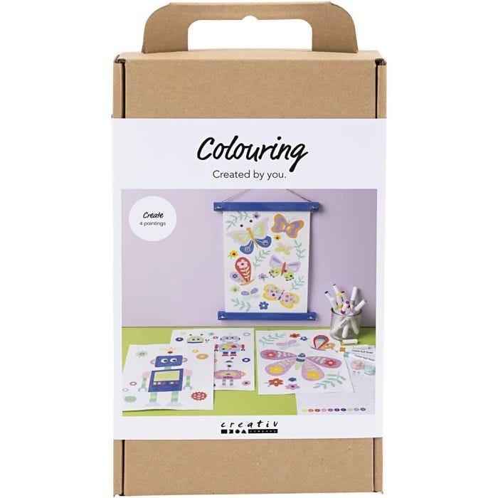 Kreativ Set Ausmalen, Schmetterlinge und Roboter, Fröhliche Farben, 1 Pck