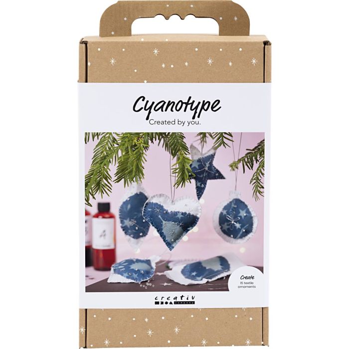 Kreativ Set Cyanotypie, Weihnachtsdekorationen, Blau, Silber, 1 Pck