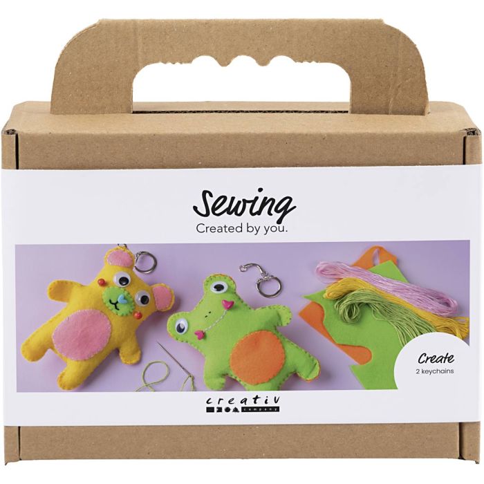 Mini Kreativ Set Nähen, Frosch und Teddy, Sortierte Farben, 1 Pck