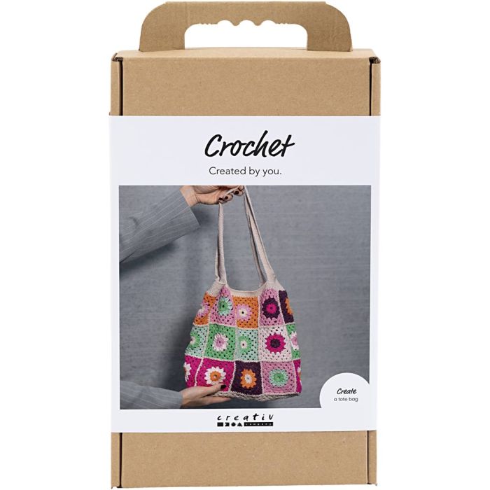 Kreativ Set Häkeln, Tasche, Sort. Farben, Creme, 1 Pck