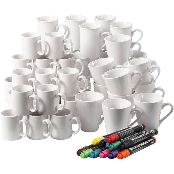 48 Porzellanbecher im Set, 7-10 cm, Weiß, 1 Set