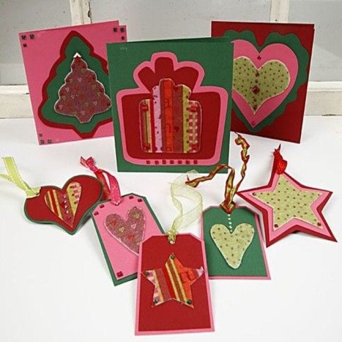 Weihnachtskarten und Geschenkanhänger aus Karton und Filz