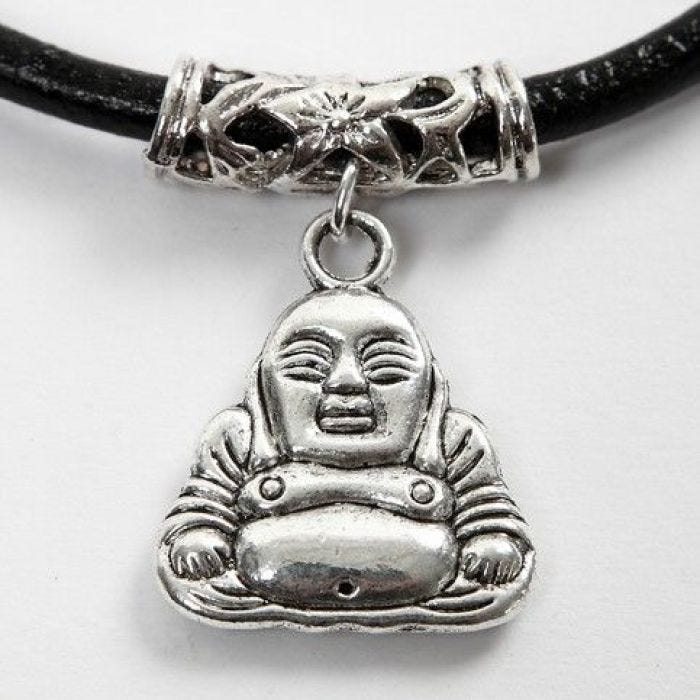 Lederband mit Röhrenperle und Buddha