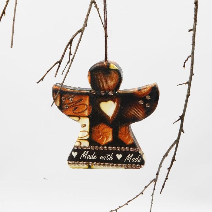 Pappmaché-Engel mit Decoupage und Strasssteinen