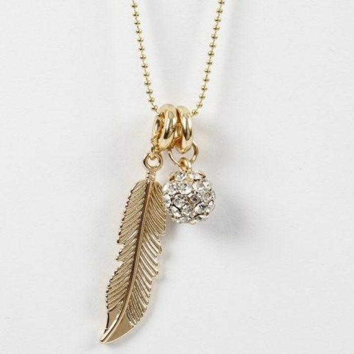 Kugelkette mit Metall-Feder und Strass-Perle als Anhänger