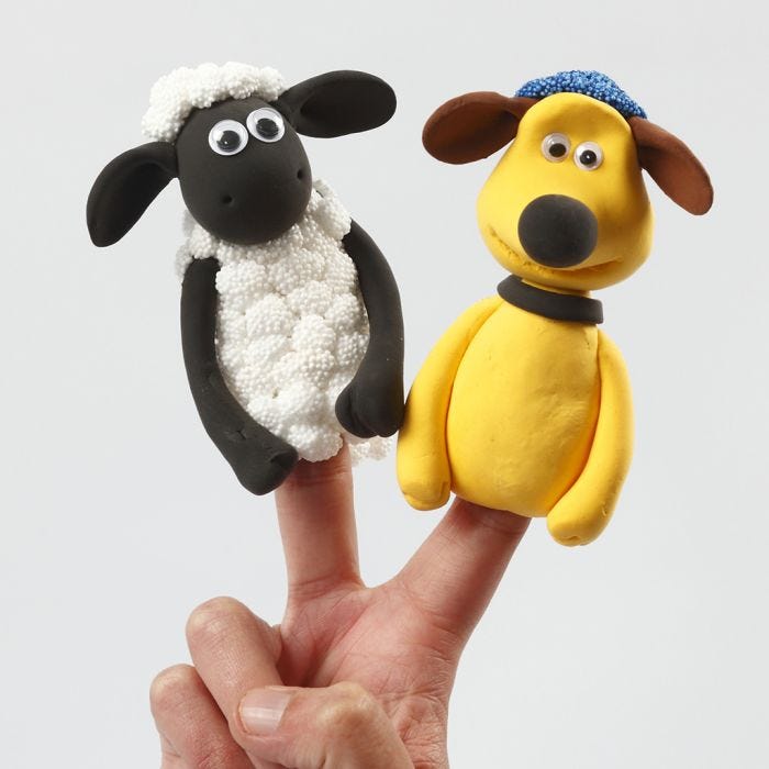 Shaun das Schaf-Fingerpuppen aus Silk Clay und Foam Clay