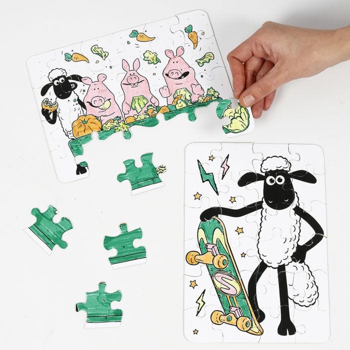 Shaun das Schaf Puzzle zm Ausmalen mit Filzstiften