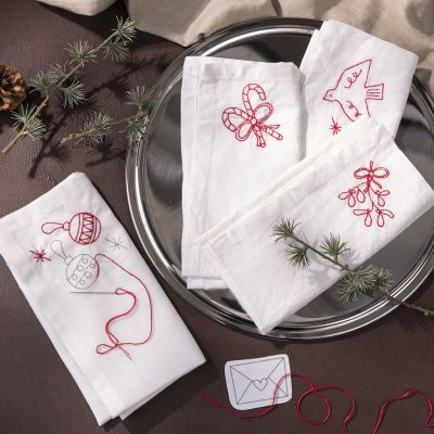Weihnachtsservietten gestickt