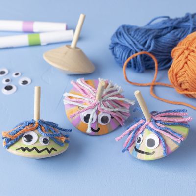 Kreisel mit Wackelaugen und lustigem Haar