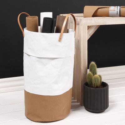 Wäschekorb aus Leder-Imitat-Papier