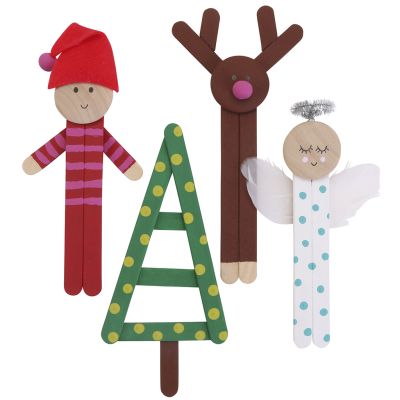 Farbenfrohe Weihnachtsfiguren aus Holzeisstielen