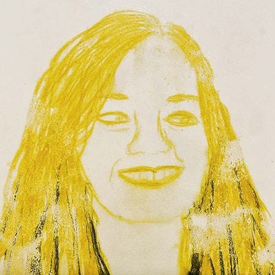 Porträt als Mono-Print, angefertigt mit Caran d'Ache Neocolor II