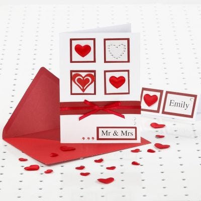 Hochzeitseinladung in Rot/Weiß mit Strass