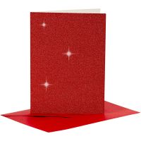 Karten & Kuverts, Kartengröße 10,5x15 cm, Umschlaggröße 11,5x16,5 cm, Glitter, 110+250 g, Rot, 4 Set/ 1 Pck