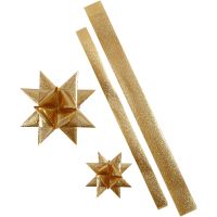 Papierstreifen für Sterne, L 86+100 cm, D 11,5+18,5 cm, B 25+40 mm, Gold mit Glitter, 16 Streifen/ 1 Pck