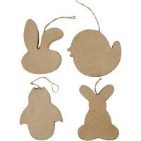 Oster-Aufhänger, Häschenkopf, Küken, Küken im Ei und Kaninchen, H 10 cm, 4 Stk/ 1 Pck