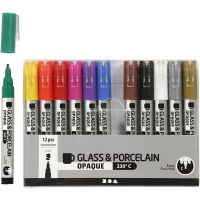 Glas-/Porzellanmalstift, Strichstärke 1-2 mm, Halbdeckend, Sortierte Farben, 12 Stk/ 1 Pck