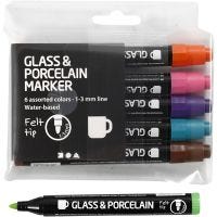 Glas-/Porzellanmarker, Strichstärke 1-3 mm, Halbdeckend, Zusätzliche Farben, 6 Stk/ 1 Pck
