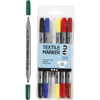 Textil-Marker, Strichstärke 2,3+3,6 mm, Standard-Farben, 6 Stk/ 1 Pck