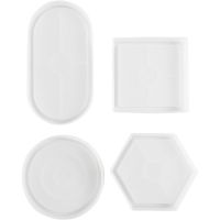 Silikonform, Oval, rund, quadratisch, sechseckig, H 1-1,5 cm, Größe 9-17,5 cm, Matt transparent, 4 Stk/ 1 Pck