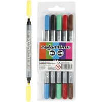 Colortime Dual-Filzstifte, Strichstärke 2,3+3,6 mm, Standard-Farben, 6 Stk/ 1 Pck