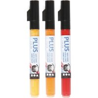 Plus Color Marker, L 14,5 cm, Strichstärke 1-2 mm, Kürbis, Purpurrot, Sonnengelb, 3 Stk/ 1 Pck, 5,5 ml
