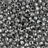 Glasschliffperlen, Größe 3x4 mm, Lochgröße 0,8 mm, Grau metallic, 100 Stk/ 1 Pck