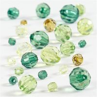 Facettenperlen-Mix, Größe 4-12 mm, Lochgröße 1-2,5 mm, Grün mit Glitter, 45 g/ 1 Pck