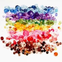 Facettenperlen-Mix, D 4-12 mm, Lochgröße 1-2,5 mm, Sortierte Farben, 7x250 g/ 1 Pck