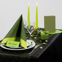 Inspiration für das Fest mit grünem Tischtuch und Tischschmuck